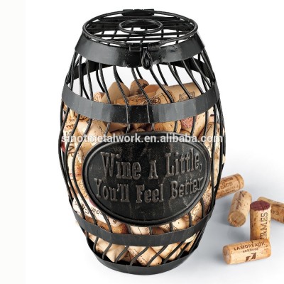 wrought iron wine corks holder metal wine corks barrel