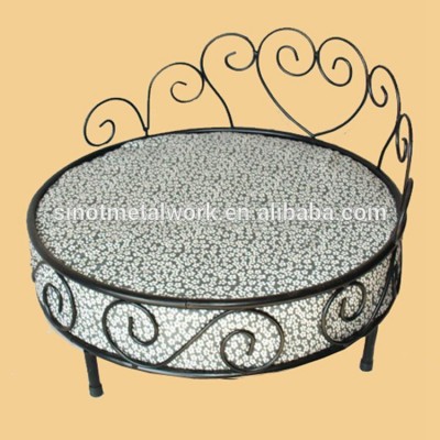 Luxury wrought iron metal round princess pet dog bed with leopard mattress