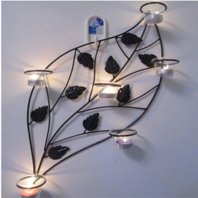 decorative metal iron leaf wall mounted candle holder