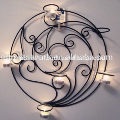 decorative wrought iron metal wall mounted round tea light candle holder