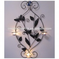 decorative wrought iron metal wall mounted candle holder