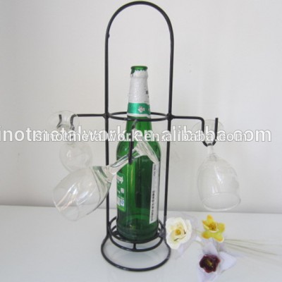 simple iron wine bottle holder with gass rack metal